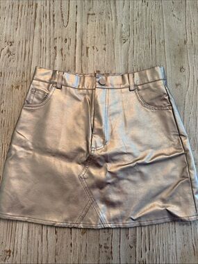 Molly Bracken Metallic Gold Faux Leather Mini Skirt | size 12Y